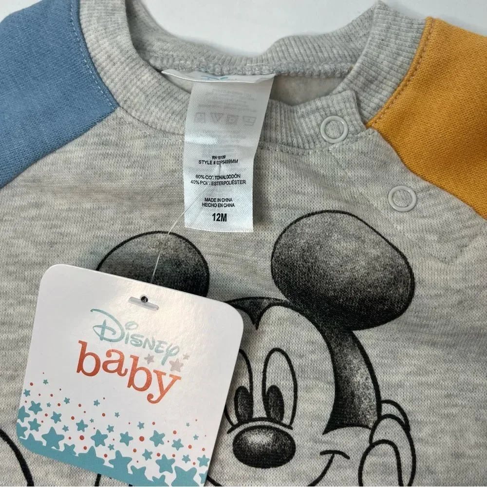 Disney Baby Mickey Mouse & Friends Graphic Sweatshirt & Bottom Gray 12M New!